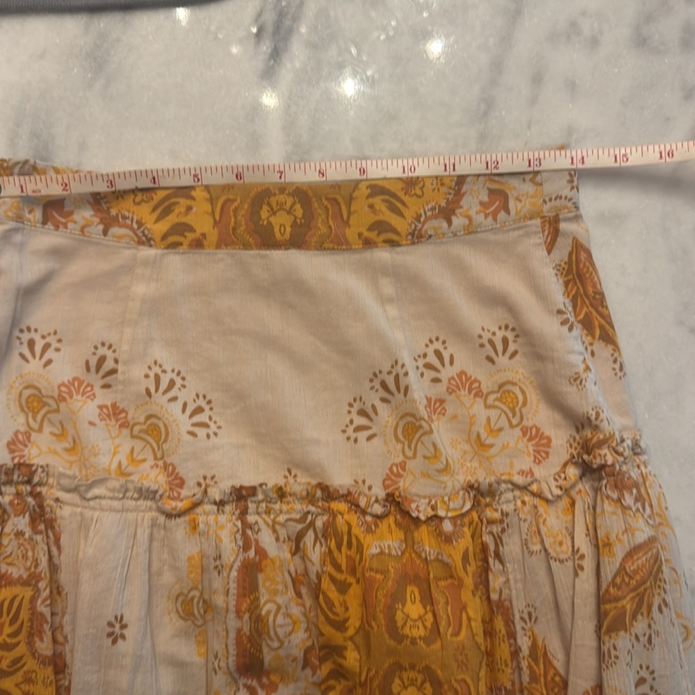 Free People Farrah Drop Waist Maxi Skirt Printed Tiered Ivory Combo Size 6 - Picture 4 of 16